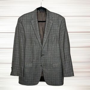 Lauren Ralph Lauren Wool Silk Linen Blend Plaid Single Breasted Blazer 40R Slim
